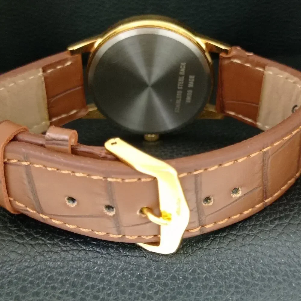 Vintage 1978 Montine Of Switzerland  Manual Mens Gold Watch W/Brown Strap